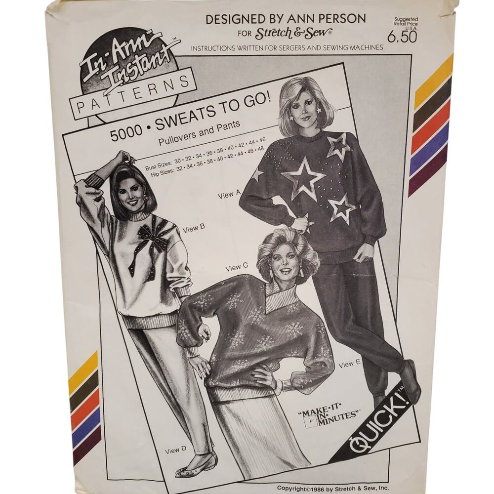 Stretch & Sew Sweats To Go In an Instant Patterns Ann Person 5000 UNCUT Vintage